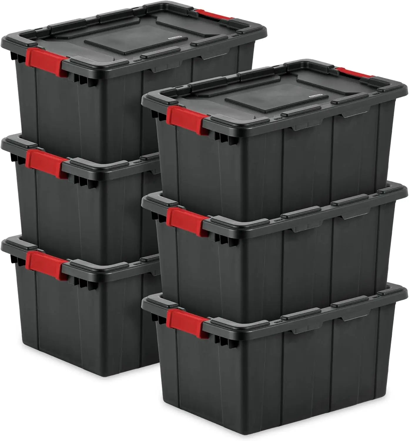 6-Pack Heavy-Duty Plastic Storage Bins with Lids, 15 Gallon Black Organizing Containers for Home and Office