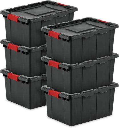 6-Pack Heavy-Duty Plastic Storage Bins with Lids, 15 Gallon Black Organizing Containers for Home and Office