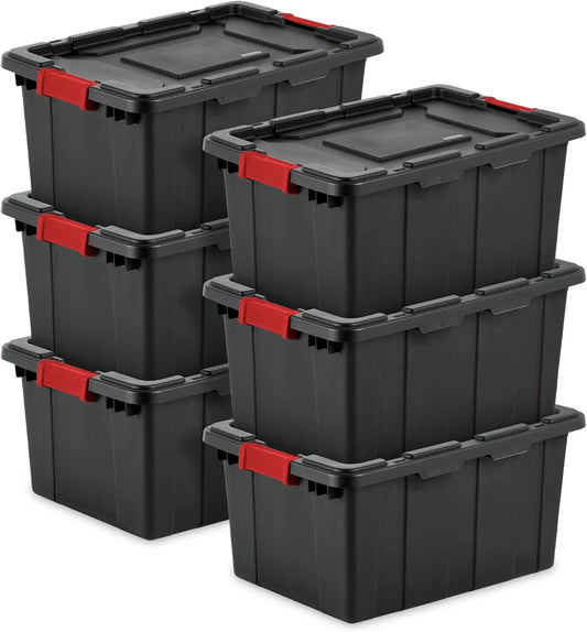 6-Pack Heavy-Duty Plastic Storage Bins with Lids, 15 Gallon Black Organizing Containers for Home and Office