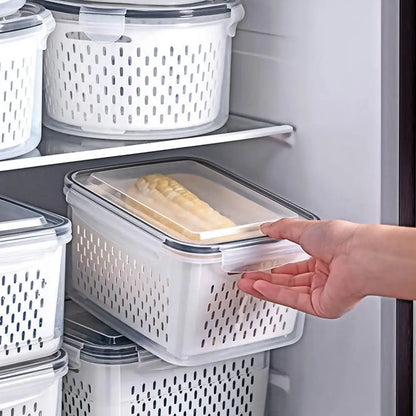 📦 US Warehouse Quick Ship Refrigerator Storage Box, Fridge Organizer with Drain Basket for Fresh Vegetables Fruits