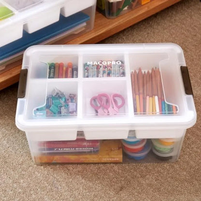 17 QT Plastic Storage Box with Removable Tray Craft Organizers and Storage Clear Container for Organizing Bead Tool Sewing Play