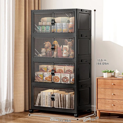 22.4 Inch Foldable Storage Box, Double Doors Multi-Layer No Assembly Organizer for Drinks/Snacks/Toys/Daily Items, Space-Saving