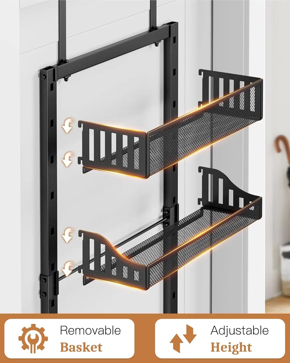 8-Tier Over the Door Pantry Organizer, Large Metal Door Spice Rack with Adjustable Basket, 2 in 1 Wall Mount or Hanging Heavy