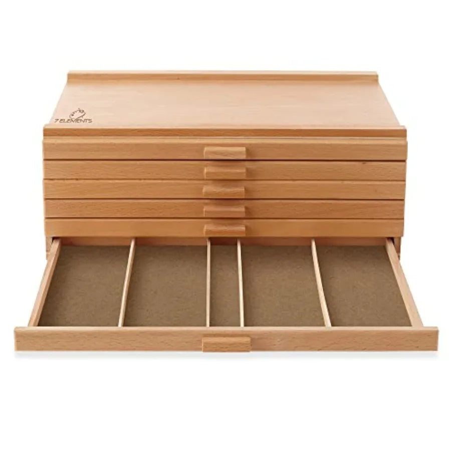 12 Drawer Wooden Artist Storage Box for Pastels Pencils Pens Markers Brushes and Tools in Brown with Organized Compact Design