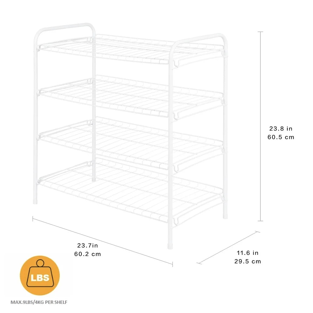 4-Tier Freestanding Steel Wire Shoe Organizer Rack Holds Up to 12 Pairs Sturdy Storage Solution Sneakers Loafers Flats Easy