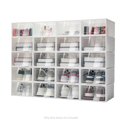 20/24 Pcs Foldable Transparent Shoe Box Simple Plastic Drawer Style Stackable Box Dustproof Free Combination Rack