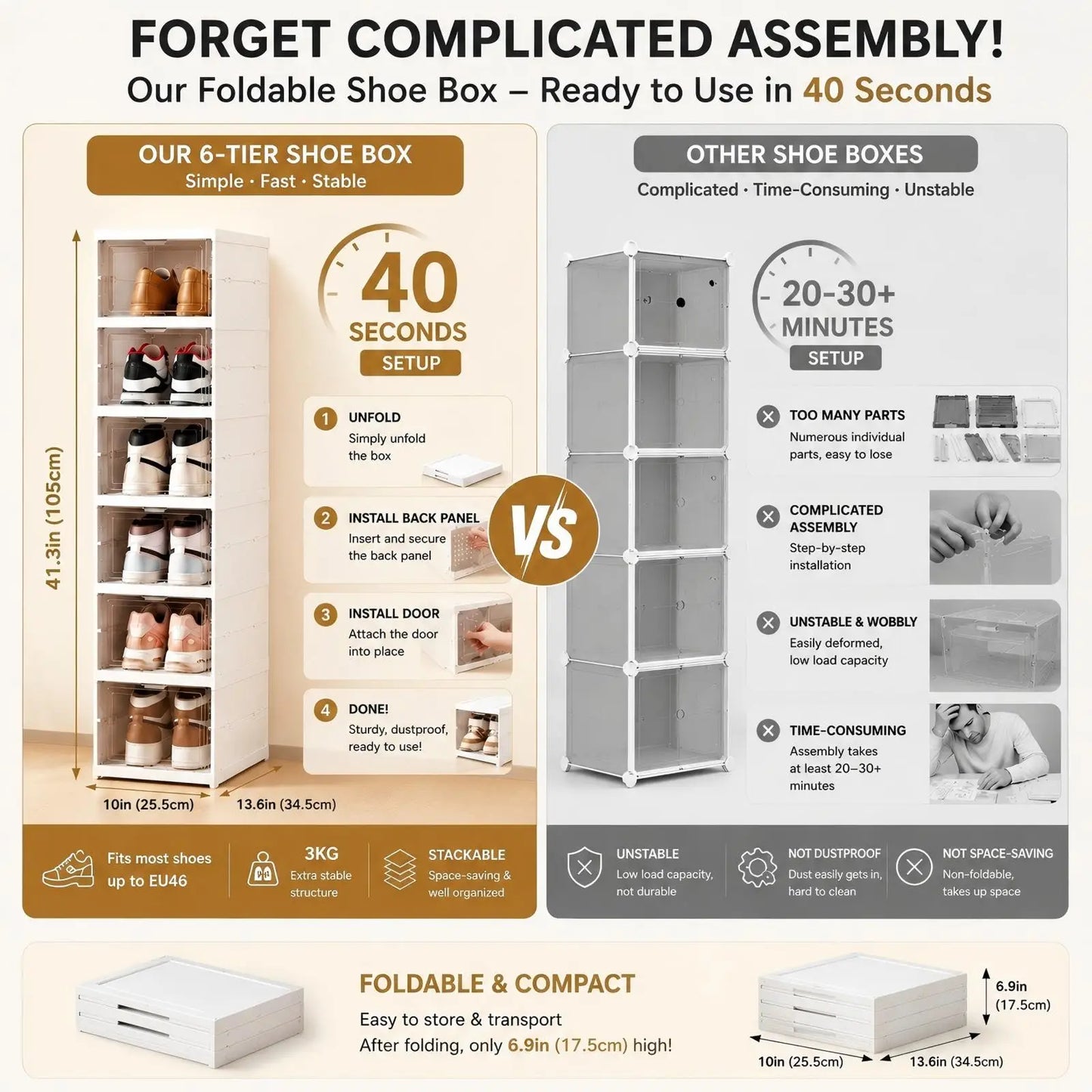 6 Layers Shoes Box Foldable Transparent Sneaker Shoe Storage Organizers Box Stackable Dustproof High-top Cabinet Shoe Rack Shelf