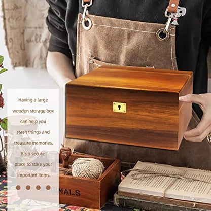 Wooden Storage Box with Hinged Lid and Locking Large Premium Solid Acacia Keepsake Chest Box -Storage Space to Organize Jewelry