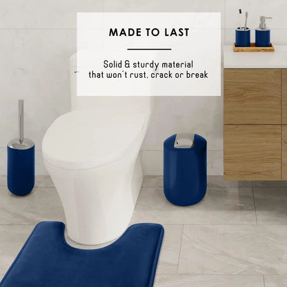 Navy Bathroom Accessory Set, 20PC Shower Curtain with Liner, Toothbrush Holder, Soap Dispenser, Dish, Toilet Brush and Trash Can