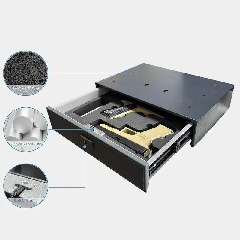 Under Bed Hidden Drawer Gun Safe Fingerprint Security Pistol Box for Living Room Bedroom Closet Storage