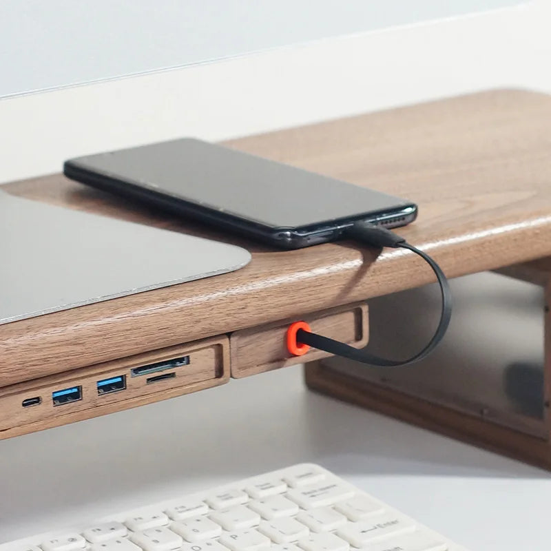 Extendable Charging Cord Holder Walnut Cable Organizer Self-Adhesive Desk Wire Management for Phone Laptop Minimalist Cord Clip