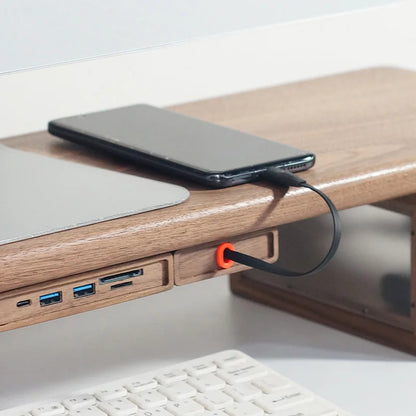 Extendable Charging Cord Holder Walnut Cable Organizer Self-Adhesive Desk Wire Management for Phone Laptop Minimalist Cord Clip