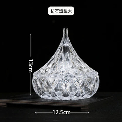 European Diamond Striped Glass Storage Jar Nut Candy Box Crystal Glass Jar with Lid Aromatherapy Candlestick Food Container