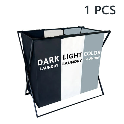3 Sections Divided Laundry Basket Large Laundry Hamper Foldable Washing Bin Dirty Cloth Storage Bag Home Storage