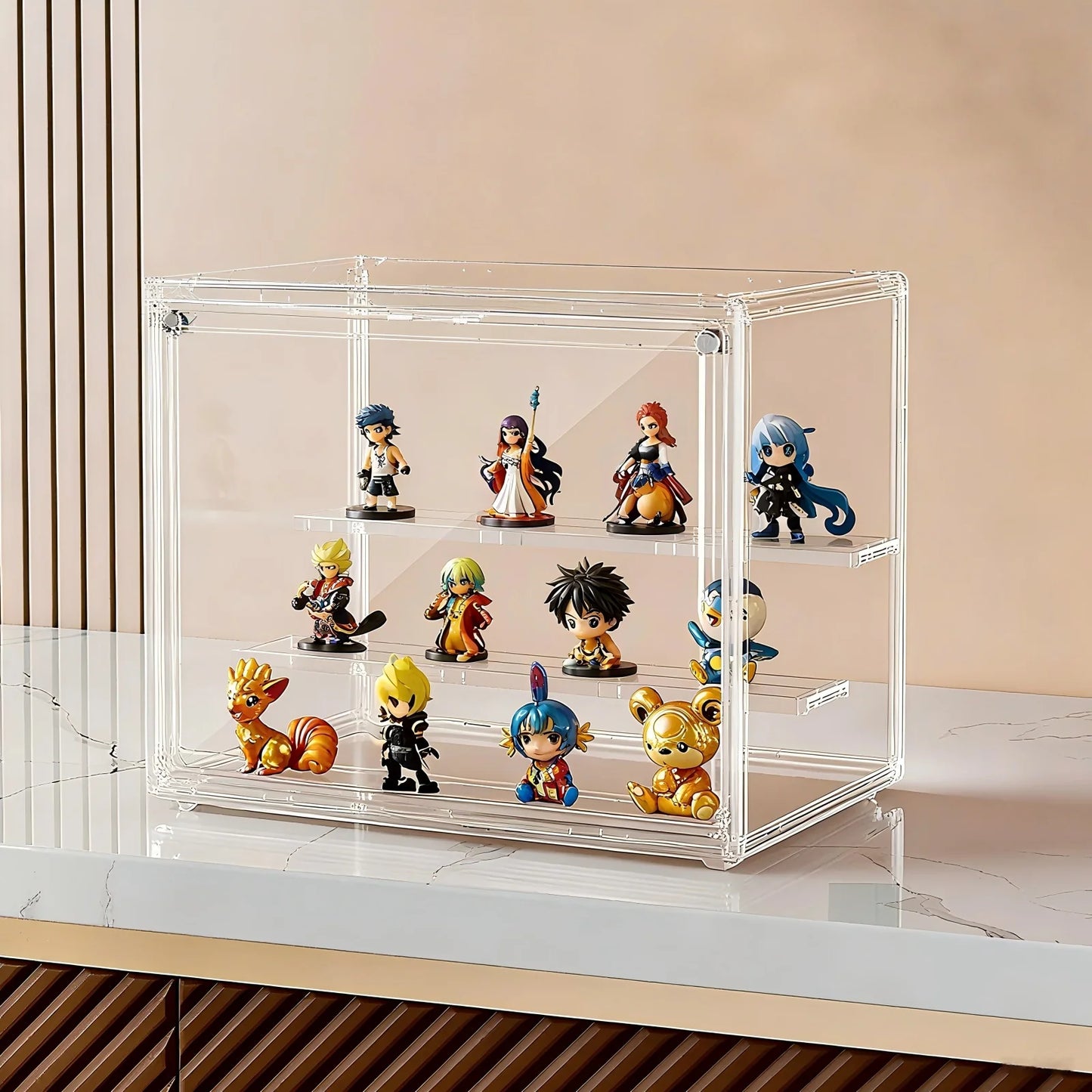 Clear Display Box Stackable Plastic Dustproof Storage Bins Figures Display Collectibles Bag Cosmetic Show Case with Interlayers