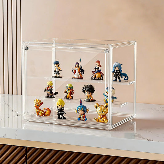 Clear Display Box Stackable Plastic Dustproof Storage Bins Figures Display Collectibles Bag Cosmetic Show Case with Interlayers