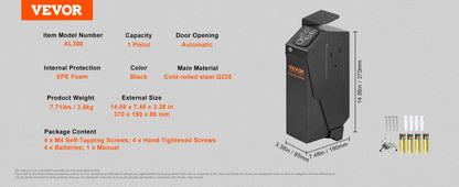 VEVOR Gun Safe Q235 Steel Pistol Safe 3-Way Quick Access Firearm Case Gun Box Advanced Biometric Technology Travel Gun Safe