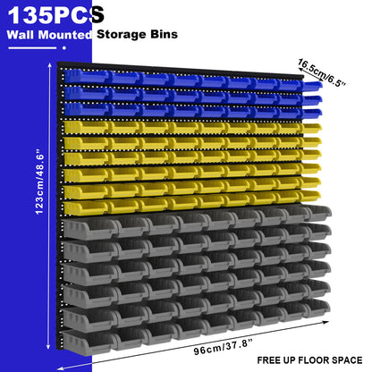 45/90/135pcs Wall-Mounted Tool Organizer System with Storage Bins & Holders - Durable DIY Garage & Workshop Rack for Screws, Nut