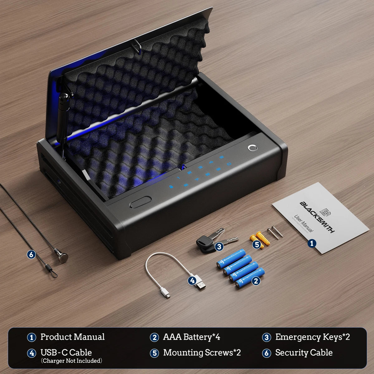 Blacksmith Biometric Pistol Safe Gun Locker Box w/ APP Control and Fingerprint 5-Quick Access Handgun Safe for 2 Pistols