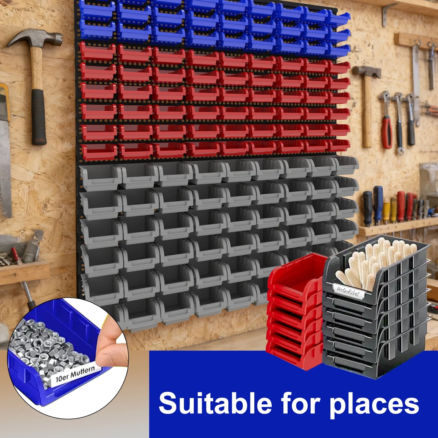 45/90/135pcs Wall-Mounted Tool Organizer System with Storage Bins & Holders - Durable DIY Garage & Workshop Rack for Screws, Nut