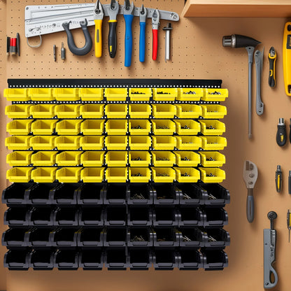 90pcs Adjustable Wall-Mount Plastic Storage Bins | Garage Tool Organizer | Organize Screws/Bolts/Nuts & Small Parts