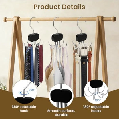 3 Pack Tank Top Hanger for Closet Organization, Metal Plastic, Black, 360 Rotating Foldable, Space-Saving Bra and Belt Organize