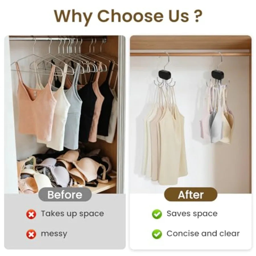 3 Pack Tank Top Hanger for Closet Organization, Metal Plastic, Black, 360 Rotating Foldable, Space-Saving Bra and Belt Organize
