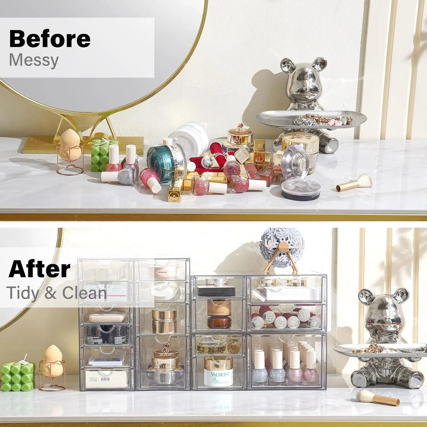 Clear Stackable Drawer Organizer with 17 Drawers, Set of 4 for Craft Office Desk Makeup Jewelry Art Supply Storage