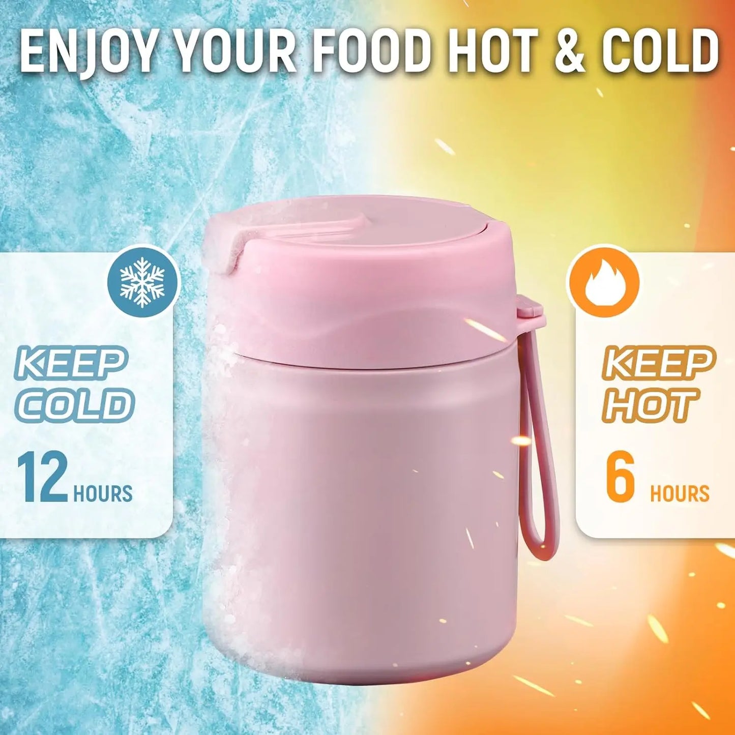 Insulated Vacuum Food Jar with Stainless Steel Spoon, Wide Mouth Thermo Leakproof Lunch Container for Hot Meals