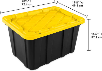 6-Pack Industrial Tote, Plastic Storage Container Bins with Lids, 27 Gallon - Heavy-Duty Organizing Containers for Closet,