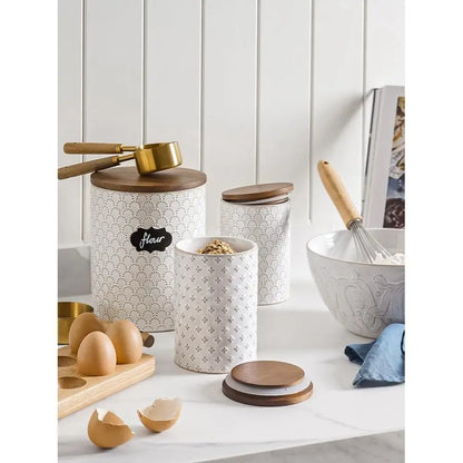 Food Storage Containers with Airtight Lids, 78 25 oz Ceramic Sugar Canisters Sets, Embossed Large Jars for Pasta, Oats, Coffee B