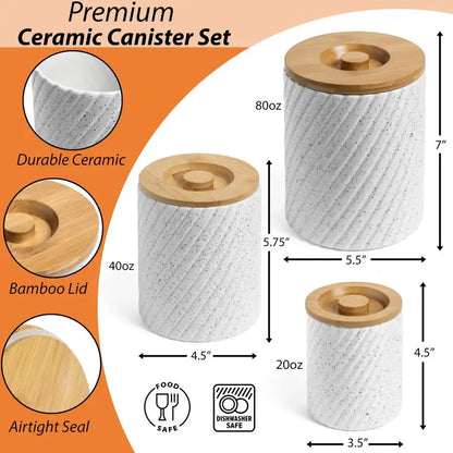 Canister Set for Kitchen Countertop amp Pantry 3 Airtight Food Storage Containers for Flour, Sugar amp More Durable White Cerami