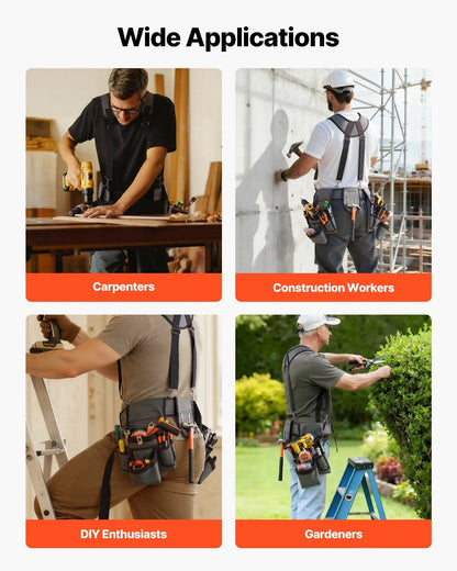 Tool Belt, 22 Pockets Tool Pouch with Suspenders for Men, Heavy Duty Adjustable Utility Belt Bag Suspenders for Electrician,