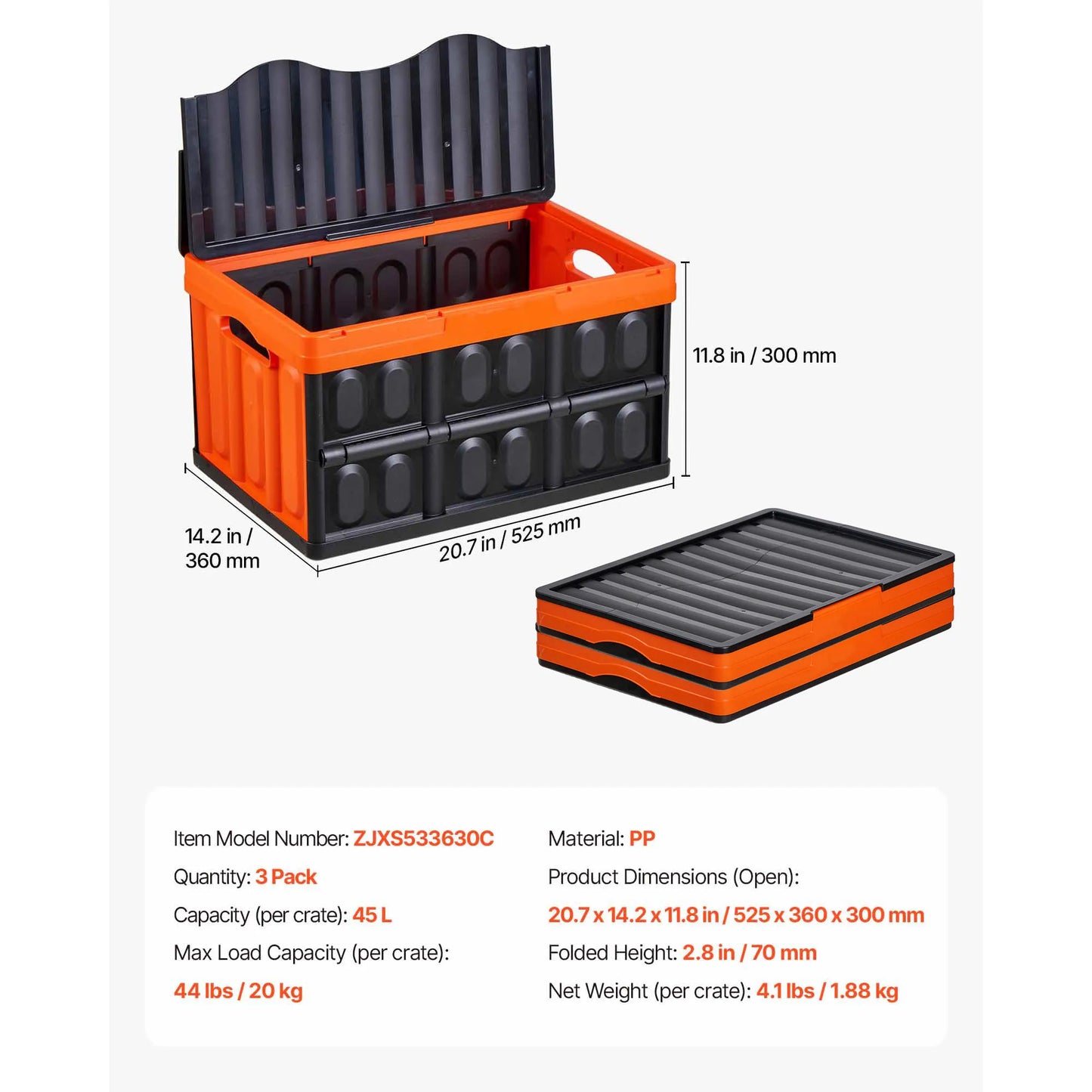 SucceBuy 45L 3Packs Plastic Collapsible Storage Bins with Lids Stackable Folding Storage Crates Baskets for Home Organizing