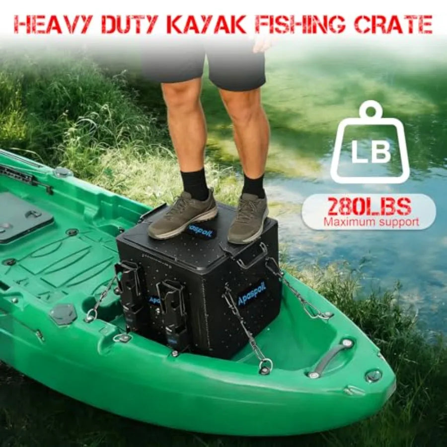 Kayak Fishing Crate with 4 Rod Holders 13x13 Tacklelack Durable Compact Gear Organizer for Most Fishing Kayaks