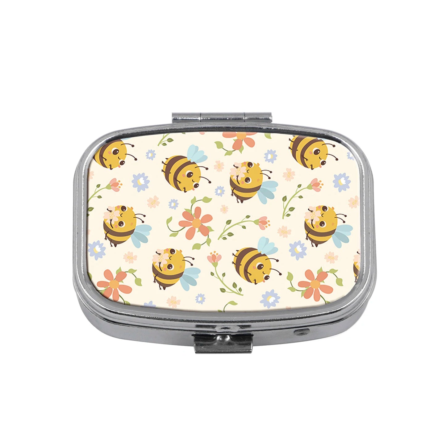 Cute Cats Pill Box Divided Metal Square Animals Tiger Birds Pill Box Travel Portable Medicine Case