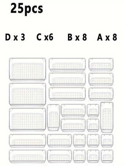 25pcs Drawer storage box set, multi-functional transparent plastic drawer storage set drawer divider storage box and storage box