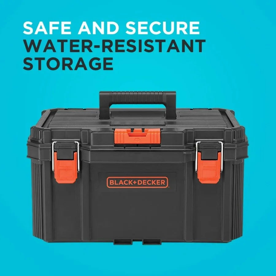Stackable Storage System - 3 Piece Set Small Deep Toolbox Rolling Tote in Black for Organized Workshop and Garage Use Durable P