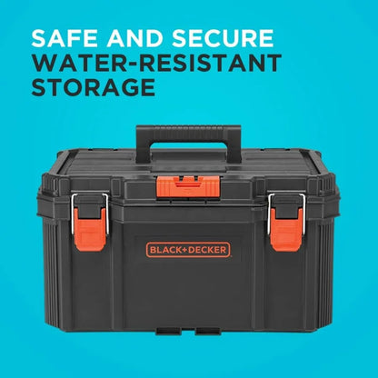Stackable Storage System - 3 Piece Set Small Deep Toolbox Rolling Tote in Black for Organized Workshop and Garage Use Durable P