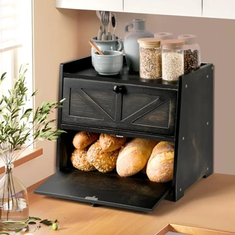 Ollieroo Vintage Double Layer Bread Box for Kitchen Countertop for Homemade Bread Large