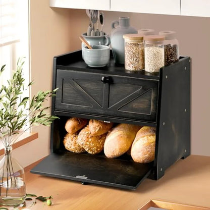 Ollieroo Vintage Double Layer Bread Box for Kitchen Countertop for Homemade Bread Large