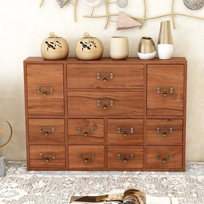 12 Drawer Wooden Apothecary Cabinet Small Stationery Storage Rack Library Card Catalog Cabinet for Bedroom Organization Storage