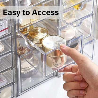 Clear Stackable Drawer Organizer with 17 Drawers, Set of 4 for Craft Office Desk Makeup Jewelry Art Supply Storage