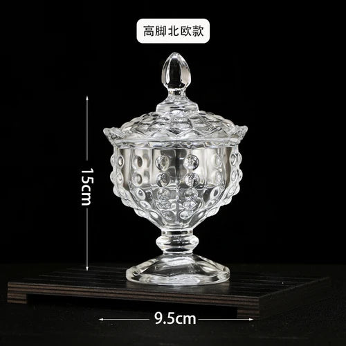 European Diamond Striped Glass Storage Jar Nut Candy Box Crystal Glass Jar with Lid Aromatherapy Candlestick Food Container