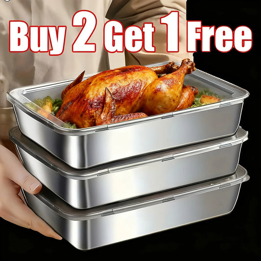 (Buy 2 Get 1 Free) Stackable Stainless Steel Food Containers, 3 Easy-Clean Reusable Pcs with Free Lids for Kitchen & Outdoor Use