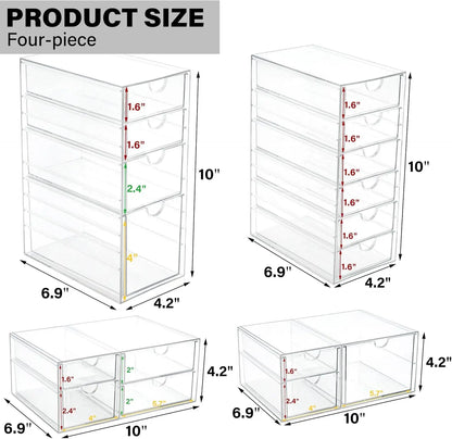 Clear Stackable Drawer Organizer with 17 Drawers, Set of 4 for Craft Office Desk Makeup Jewelry Art Supply Storage