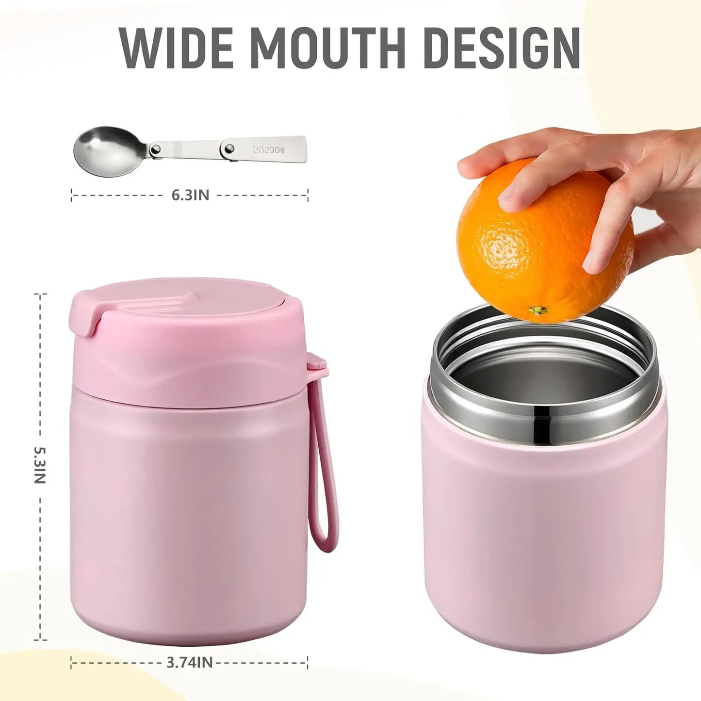 Insulated Vacuum Food Jar with Stainless Steel Spoon, Wide Mouth Thermo Leakproof Lunch Container for Hot Meals