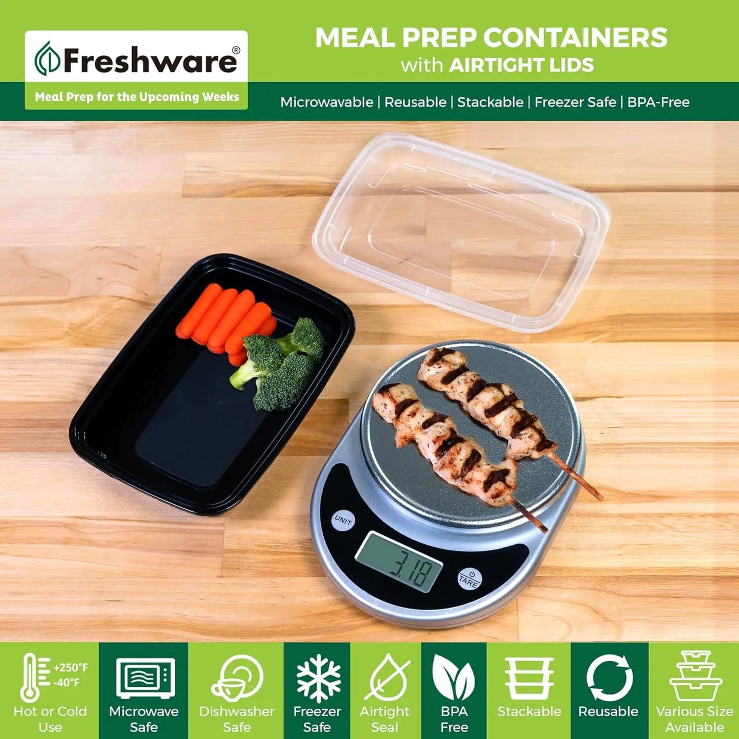 50 Pack BPA-Free Meal Prep Containers with Lids, Stackable, Microwave/Dishwasher/Freezer Safe (16 oz)