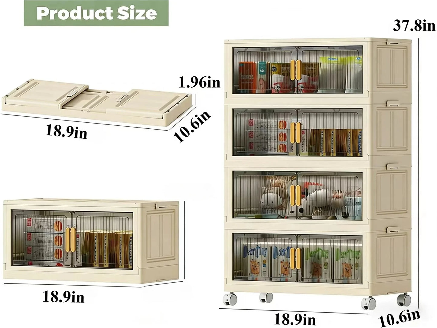 Collapsible Sturdy Storage Cabinet with Drawers and Wheels - Roomy Multi-purpose PP Organizer - Durable Storage Shelf