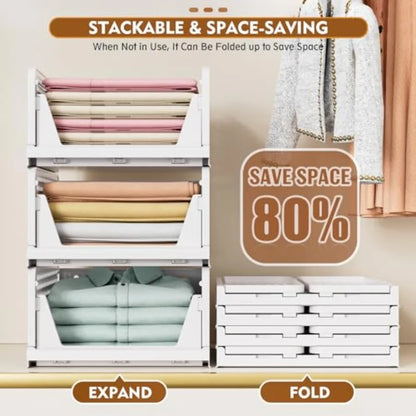 Stackable Closet Organizer Box, Multifunctional and Foldable Closet Storage Basket for Bathroom Kitchen Laundry Room Wardrobe S